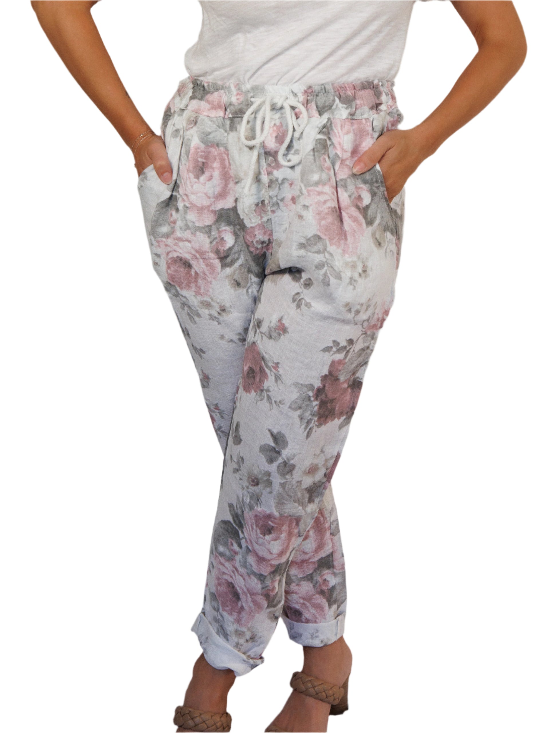 Italian Linen Floral Print Pants