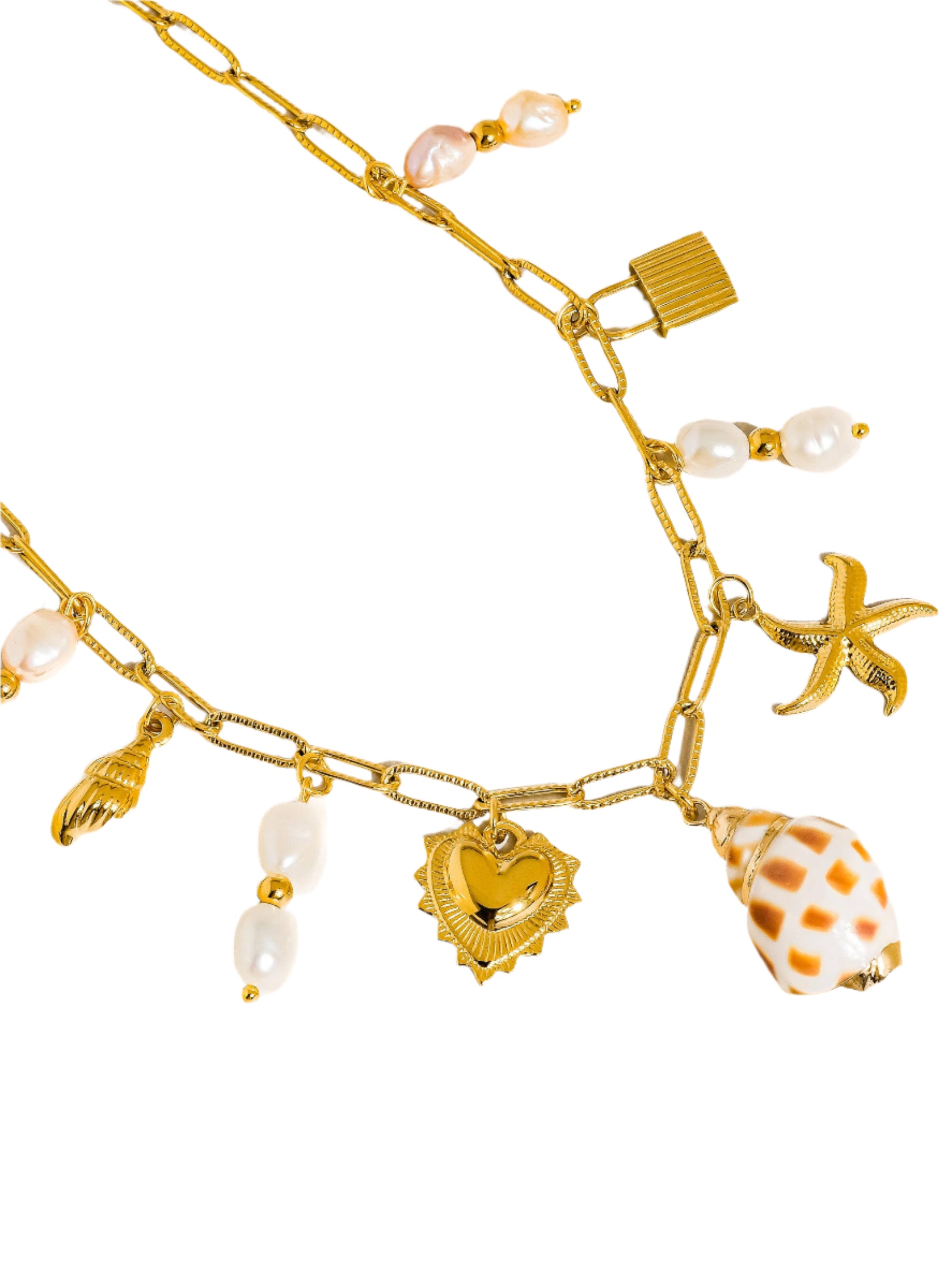 Coastal Shell and Pearl Charm Necklace