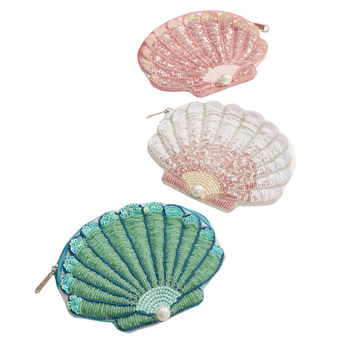 Beaded Shell Pouch with Pearl Accent