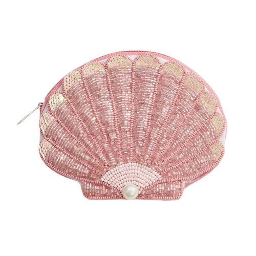 Beaded Shell Pouch with Pearl Accent