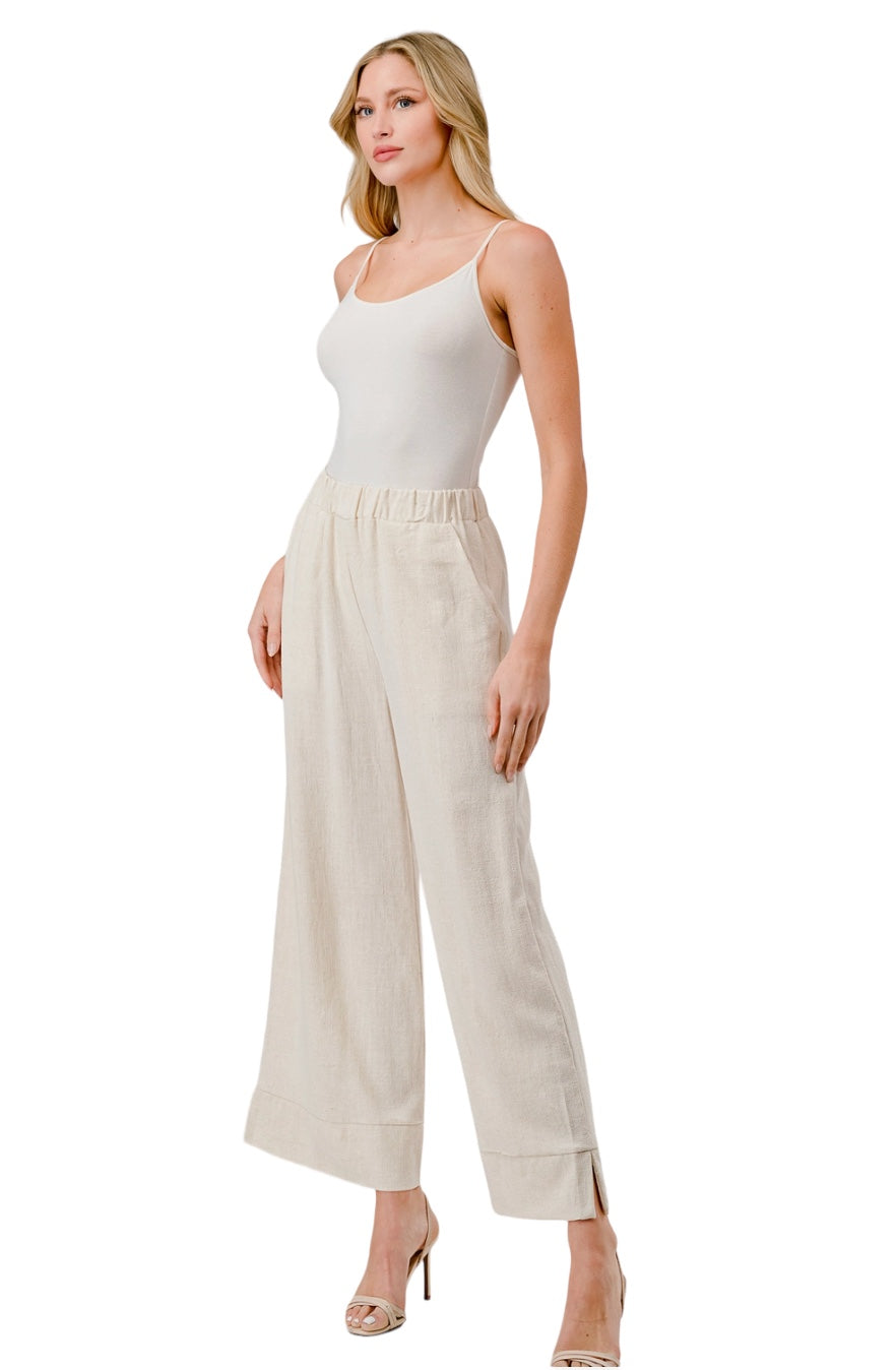 Kristen Linen Blend Wide Leg Cropped Pants