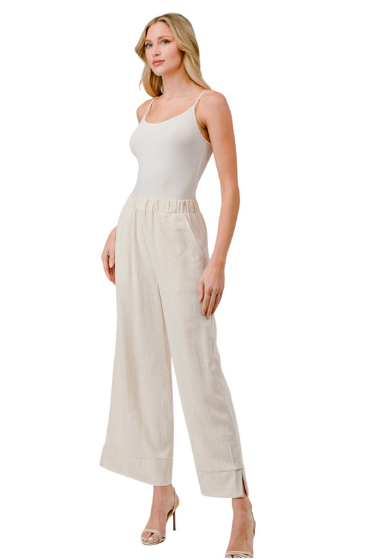 Kristen Linen Blend Wide Leg Cropped Pants