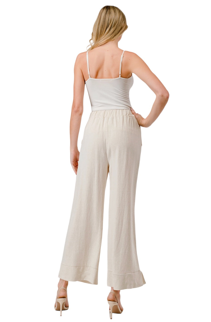 Kristen Linen Blend Wide Leg Cropped Pants