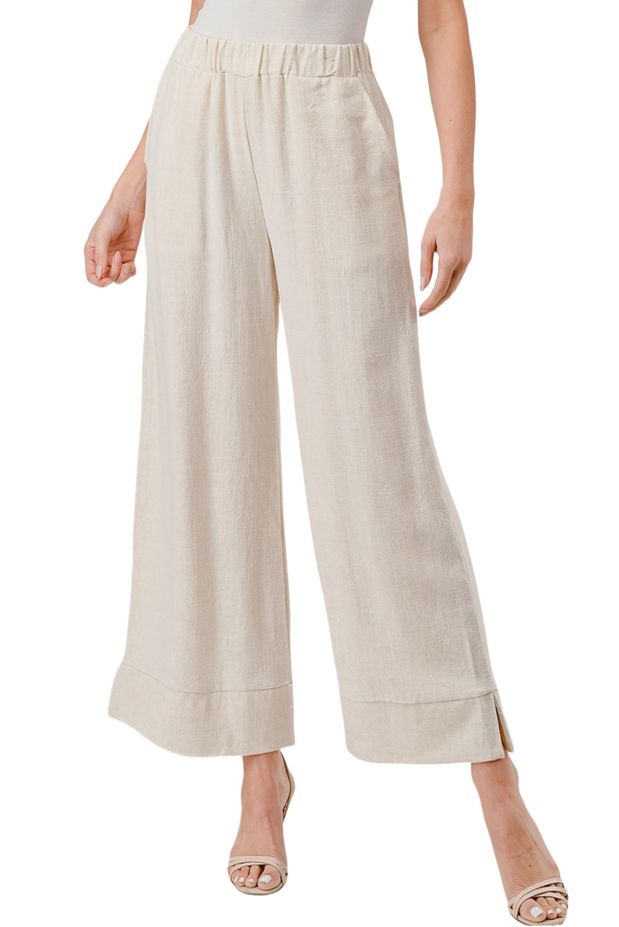 Kristen Linen Blend Wide Leg Cropped Pants