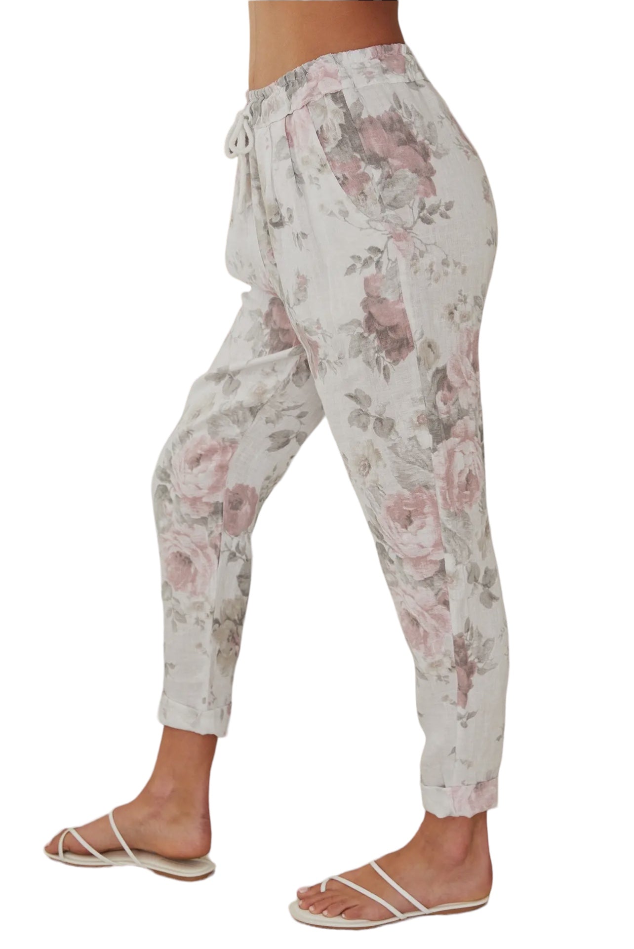 Italian Linen Floral Print Pants