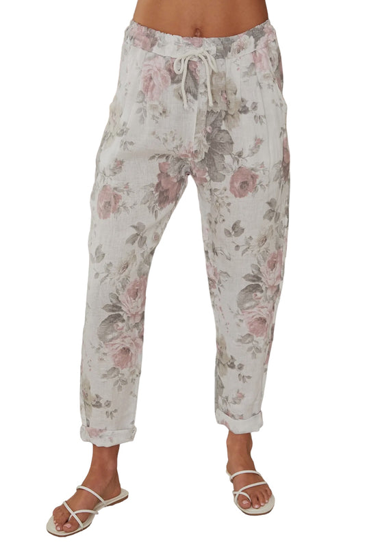 Italian Linen Floral Print Pants