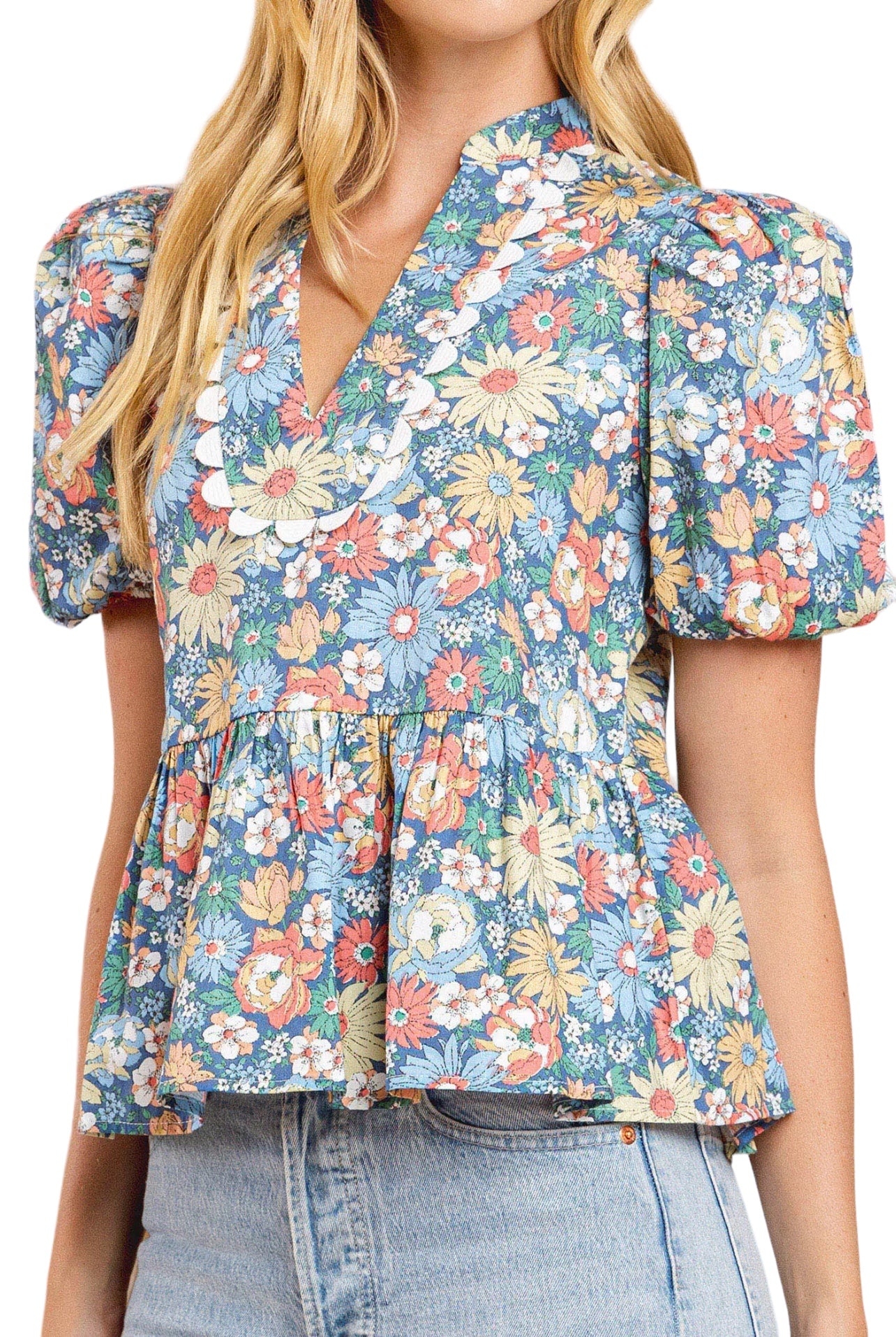 Floral Print Split Neck Top