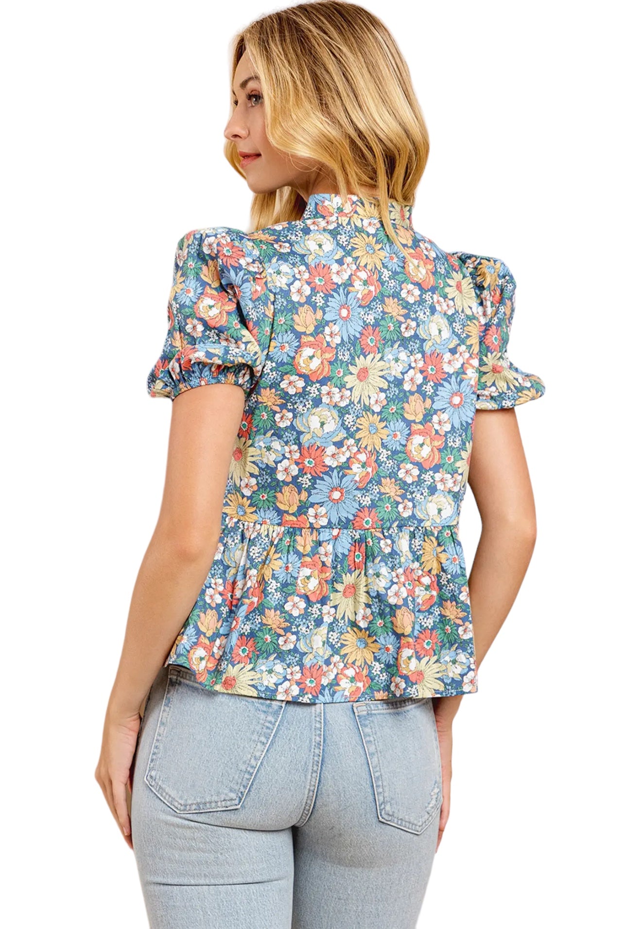 Floral Print Split Neck Top